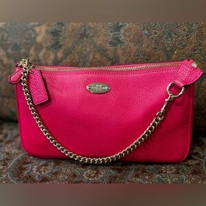 Coach  hotPink Leather Shoulder Bag with chain#10x6)long 12”)